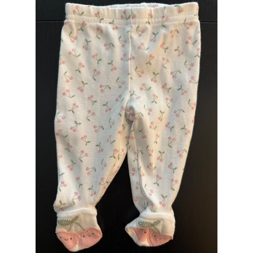 Carter's‎ Newborn Footed Fruit Pajama PJ Pants Baby White/Pink Infant Sleepwear